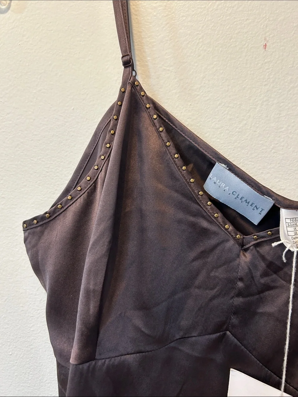 Brown Satin Stud-Trim Camisole